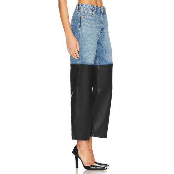 NEW BLANKNYC ribcage straight leg denim with faux leather pants in light blue an - Picture 2 of 4